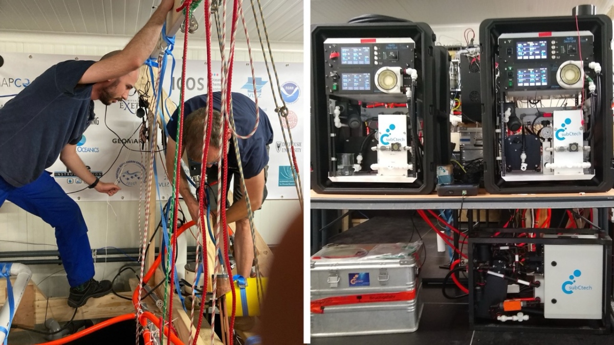 scientists working on instrument set up