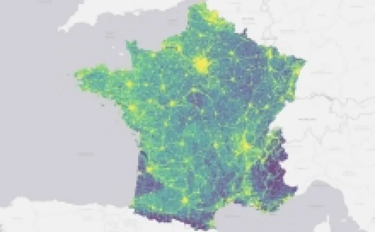 France with carbon dioxide emission inventory overlay